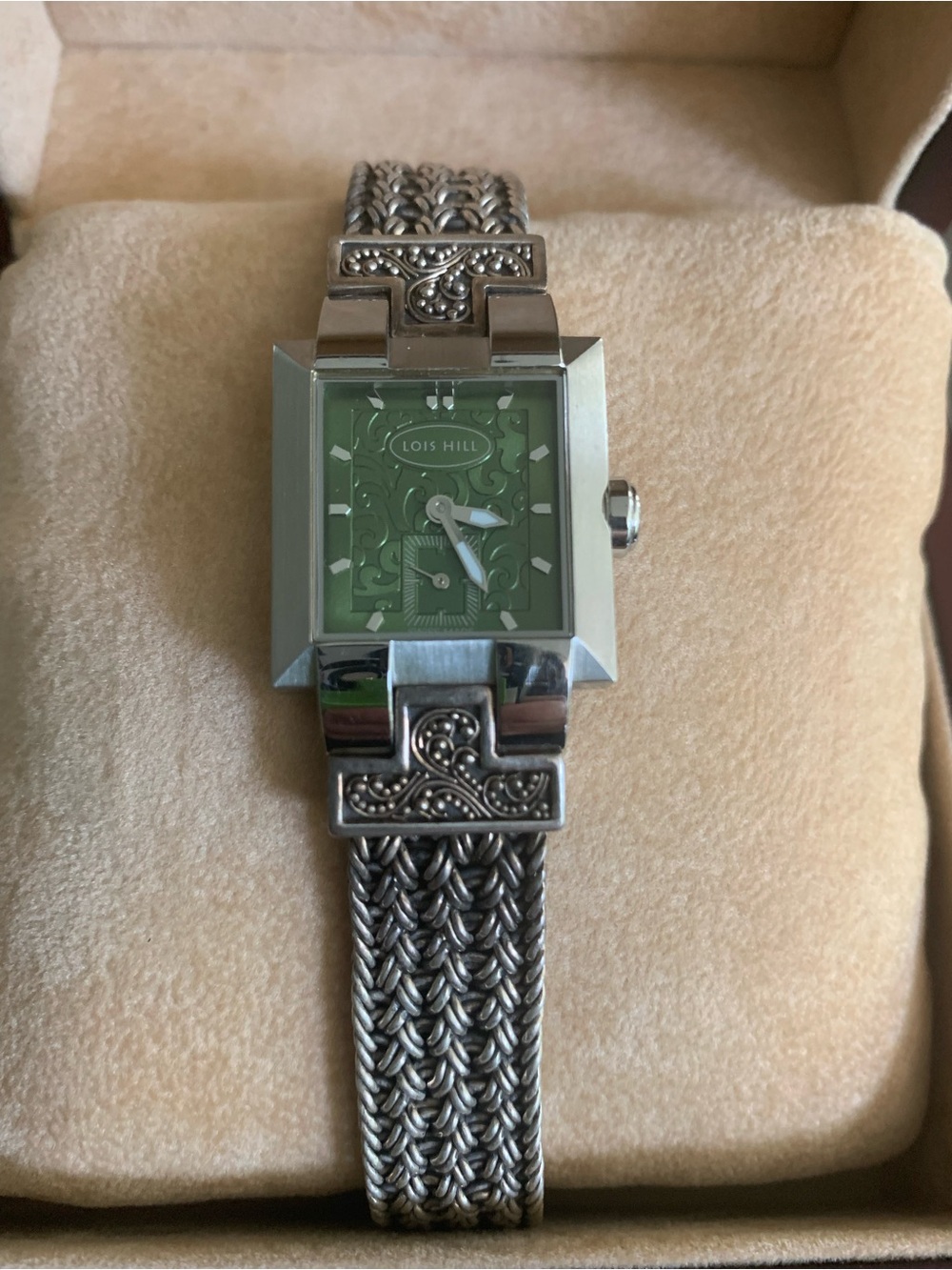 Lois Hill Silver-Tone Bracelet Watch with Green Dial